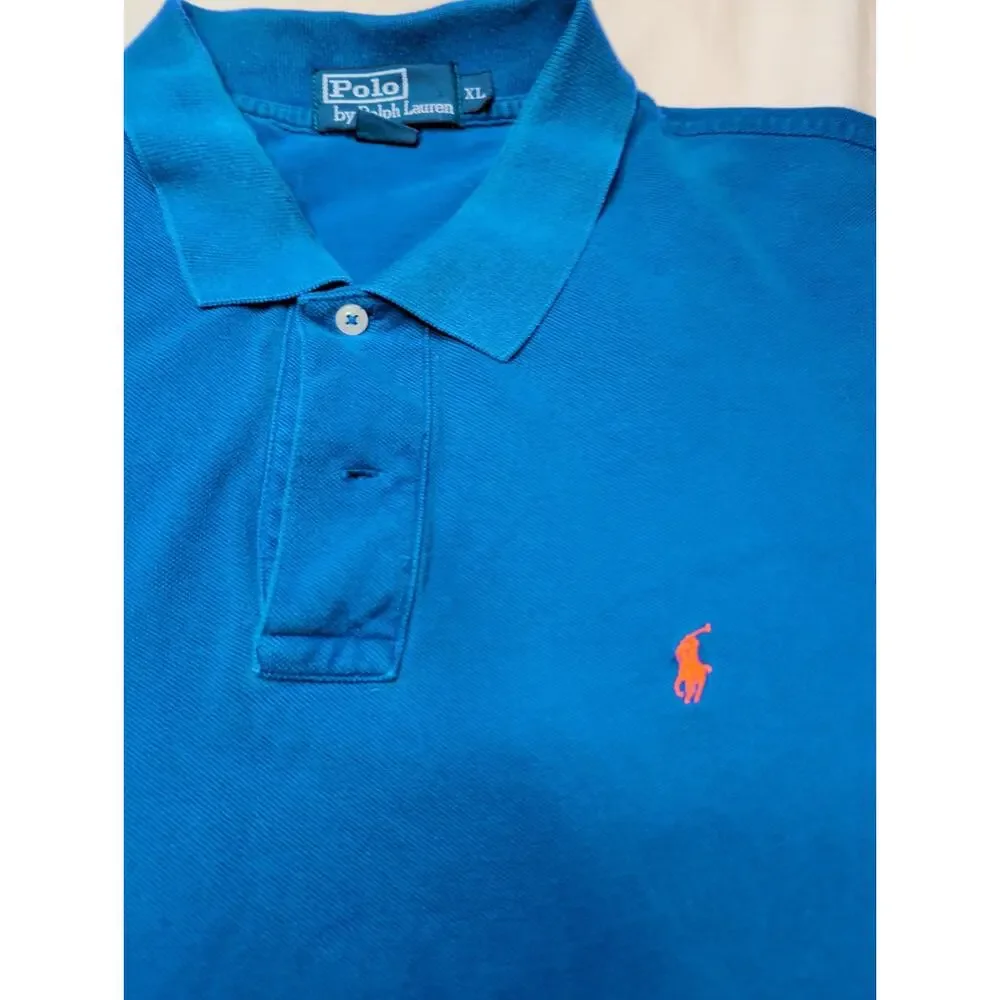 Vintage Polo Ralph Lauren Blue Pique Polo Shirt Red Pony Embroidered Mens XL